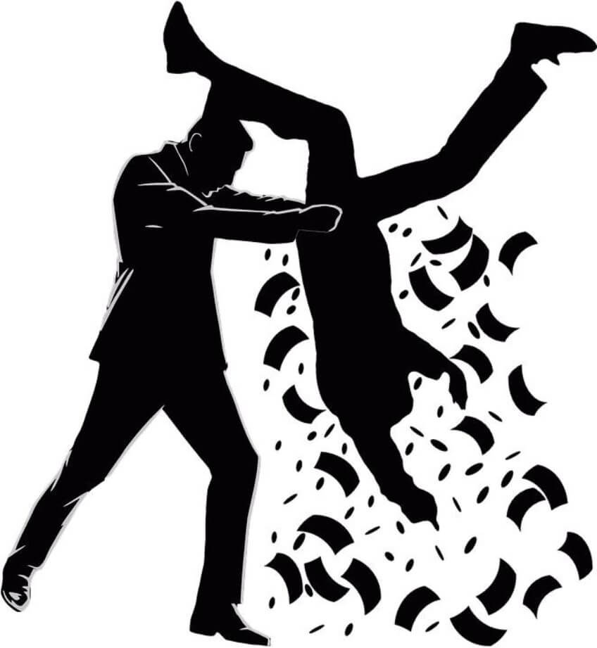 cartoon of man shaking down another man